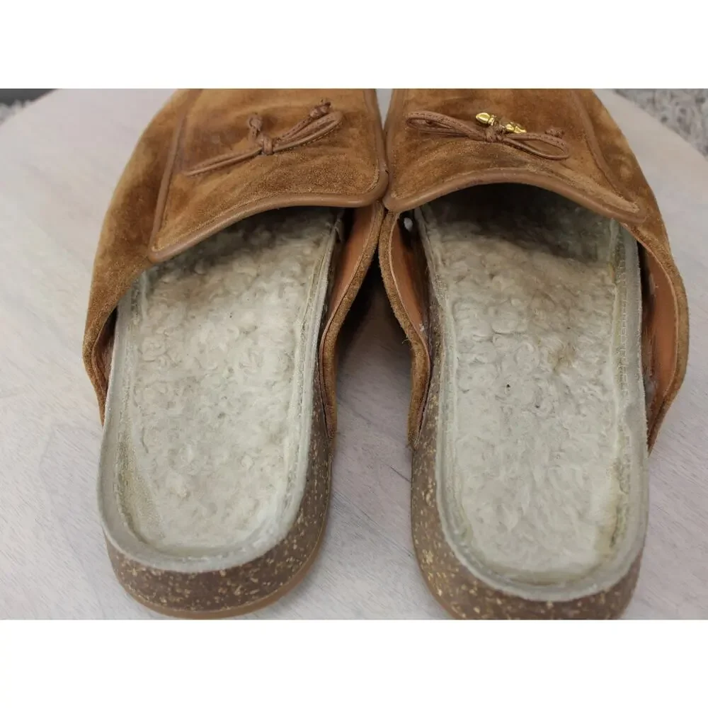 Tory Burch Shearling Lined Suede Slippers Womens 8 Brown Cozy Slip On